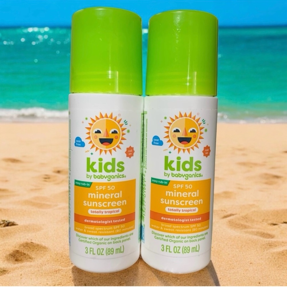 Kids Babyganics Mineral Sunscreen SPF 50 Tropical Tear Free Roll On 3oz‎ 2 Pack